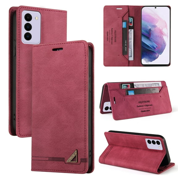 Dteck for Samsung Galaxy S21FE Case, PU Leather Flip Wallet Case with 2 Cart Slots and Kickstand for Samsung Galaxy S21FE 6.4” 2021 Ladies Girls Women Boys Men, Red