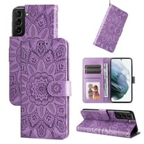 Dteck for Samsung Galaxy S22 5G Case with Card Holder,Embossed Flower Pattern Magnetic Leather Flip Kickstand Case Wallet Protective Cover For Samsung Galaxy S22,Purple