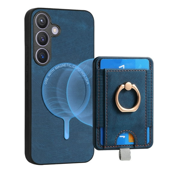 Dteck for Samsung Galaxy S22 Case, 2 in 1 Magnetic Wallet with Phone Grip, Compatible with MagSafe, Detachable Premium PU Leather Magnetic Case with Card Slots Ring Holder,Blue