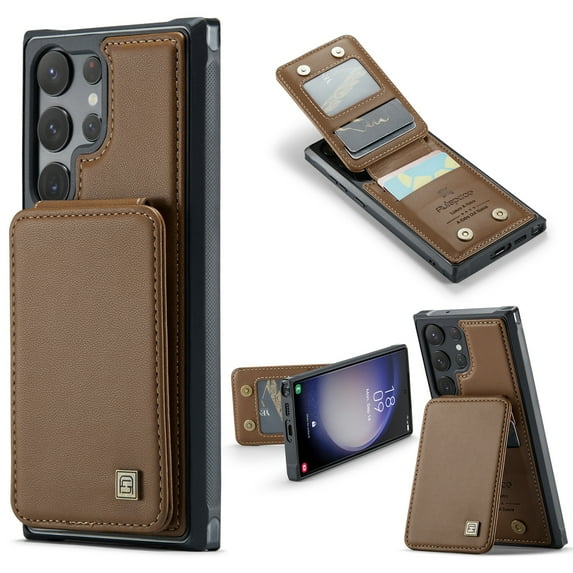 Dteck for Samsung Galaxy S22 Case with Card Holder, Samsung S22 Wallet Case for Women Men with RFID Blocking, Durable Leather Kickstand Shockproof Case for Galaxy S22 5G,Brown