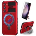 thumbnail image 1 of Dteck for Samsung Galaxy S22 Case with Magnetic Invisible Stand, Compatible with MagSafe, Glass Screen Protector + Camera Protector Shockproof Rugged Case Cover for Samsung Galaxy S22,Red, 1 of 8