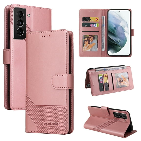 Dteck for Samsung Galaxy S22 Case, PU Leather Flip Wallet Case with 4 Cart Slots and Kickstand for Samsung Galaxy S22 6.1 inch 2022 Ladies Girls Women Boys Men, Rose gold