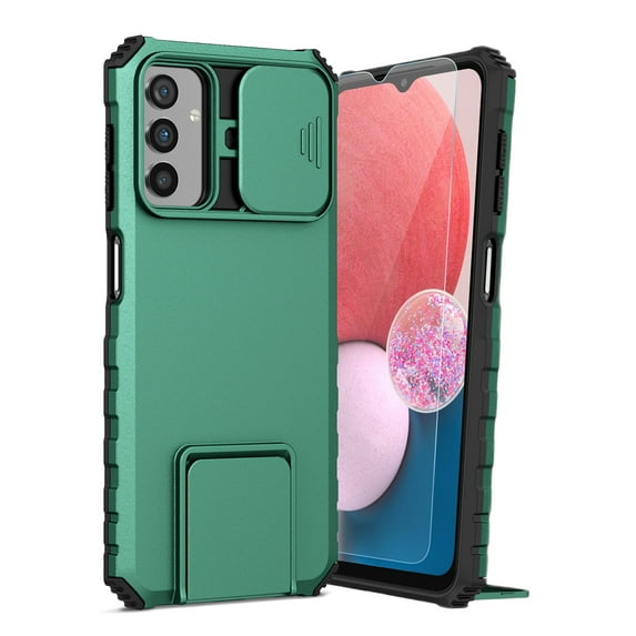 Dteck for Samsung Galaxy S22 Case with Screen Protector, Slide Camera Protector Phone Case with Built-in Stand Shockproof Rugged Bumper for Samsung Galaxy S22,Green