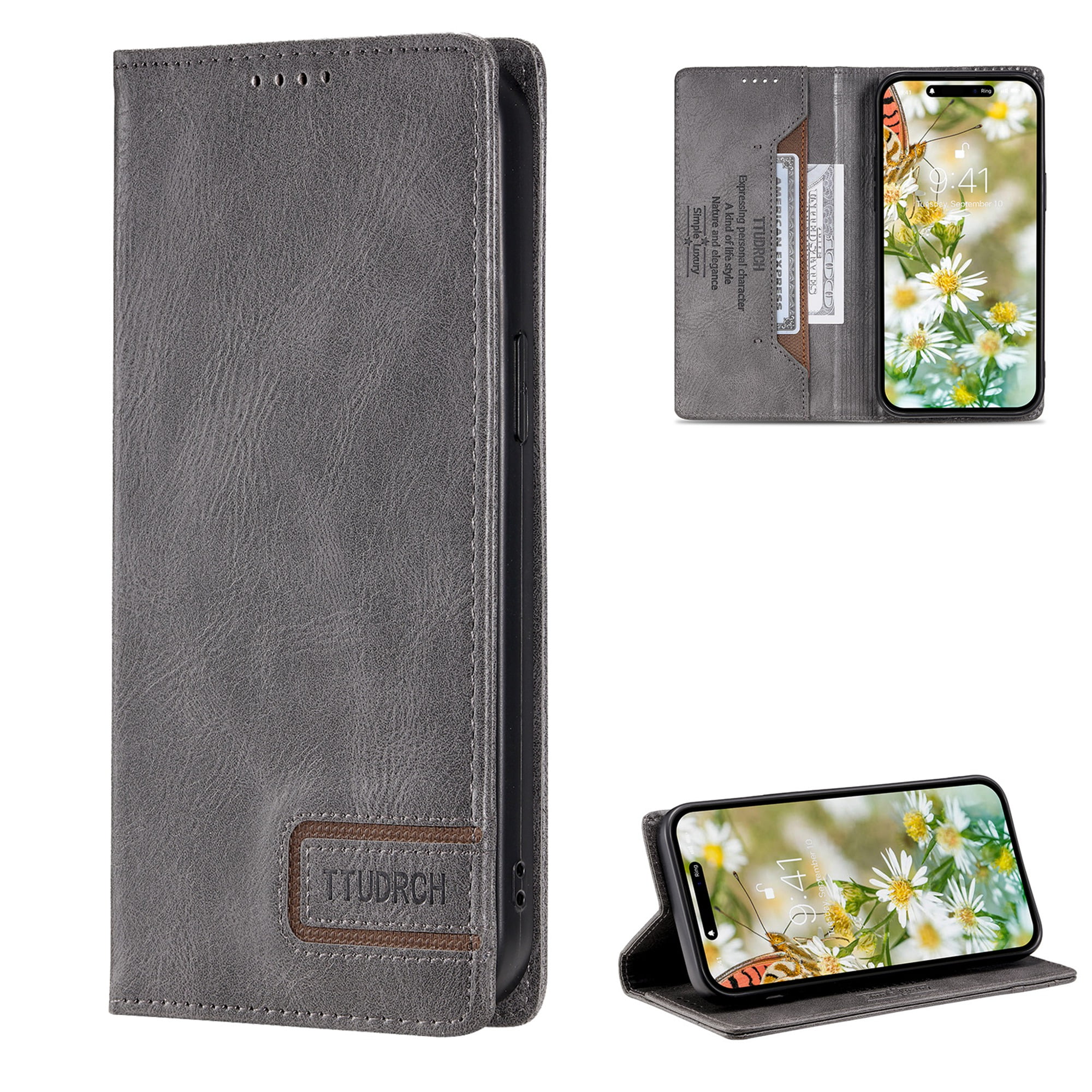 Dteck for Samsung Galaxy S22 Case Wallet with RFID Blocking Credit Card Holder, Premium PU Leather Magnetic Flip Folio Shockproof Protective Cover for Women Men,Gray