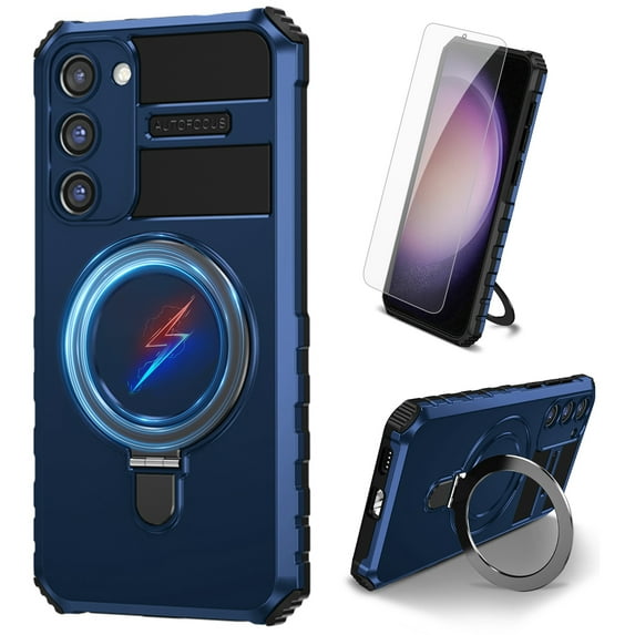Dteck for Samsung Galaxy S22 Plus Case with Magnetic Invisible Stand, Compatible with MagSafe, Glass Screen Protector + Camera Protector Shockproof Rugged Case for Samsung Galaxy S22 Plus,Royal Blue