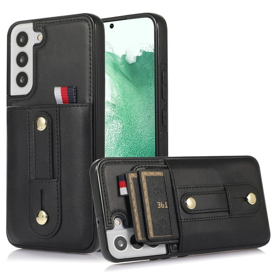Dteck for Samsung Galaxy S22 Plus Case, PU Leather Adjustable Loop Strap Case with Hidden Cart Slot Shockproof Protective Case for Samsung S22 Plus 6.6" 2022 Ladies Women Men, Black