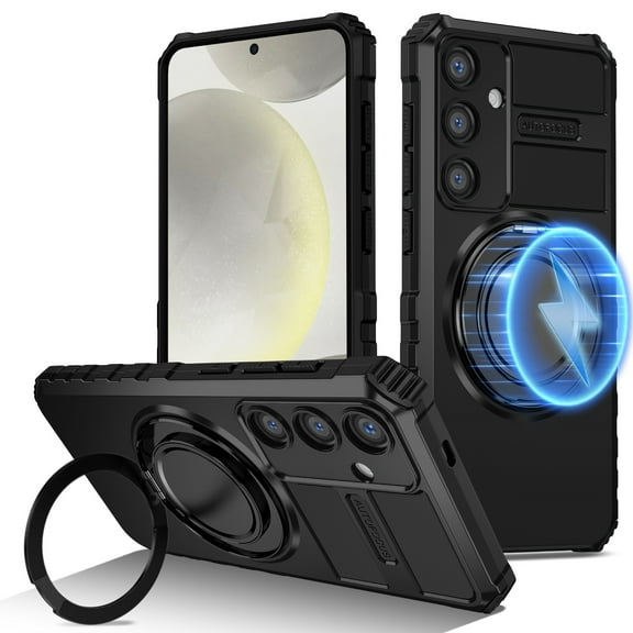 Dteck for Samsung Galaxy S22 Plus Case with Rotating Ring Stand, Compatible with MagSafe, Heavy Duty Magnetic Phone Case for Samsung Galaxy S22+ 5G 6.6",Black