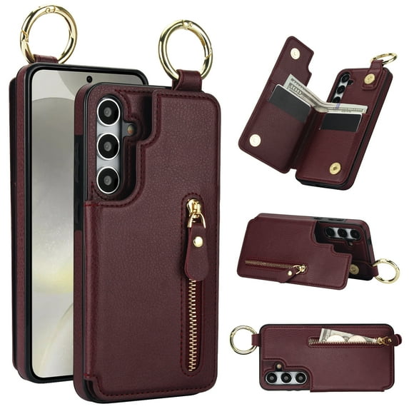 Dteck for Samsung Galaxy S22+ Plus Case Wallet with Card Holder, PU Leather Zipper Pocket Card Slots Front Cover Flip Kickstand Shockproof Phone Case for Galaxy S22+/S22 Plus,Dark Red