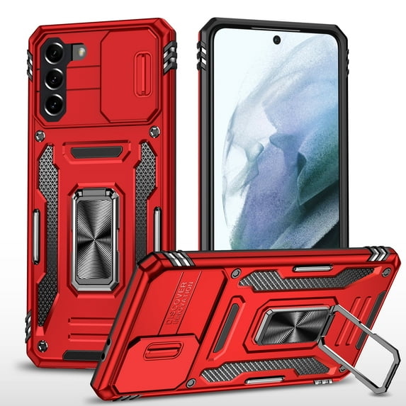 Dteck for Samsung Galaxy S22 Plus Slide Camera Protection Case,Magnetic Kickstand Slip Guard Grids Pattern Hybrid Shock Bumper Slim Cover.For Samsung Galaxy S22 Plus,Red