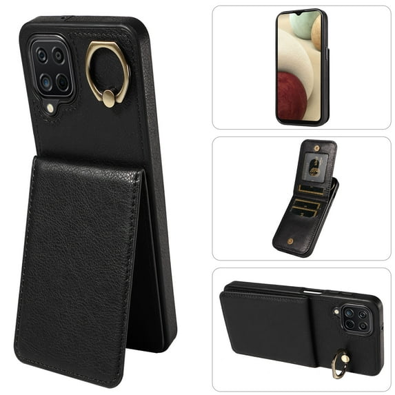 Dteck for Samsung Galaxy S22 Plus Wallet Card Case, Shockproof Ring Holder Stand Slim PU Leather Phone Case for Men Women Thin Rugged Protective Cover, black