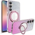 thumbnail image 1 of Dteck for Samsung Galaxy S22 Ring Stand Cover, Shockproof Glitter Magnetic Plating Bling Clear Case with Camera Lens Protection Slim Anti-Scratch Sparkle Case for Women Girls, pink, 1 of 7
