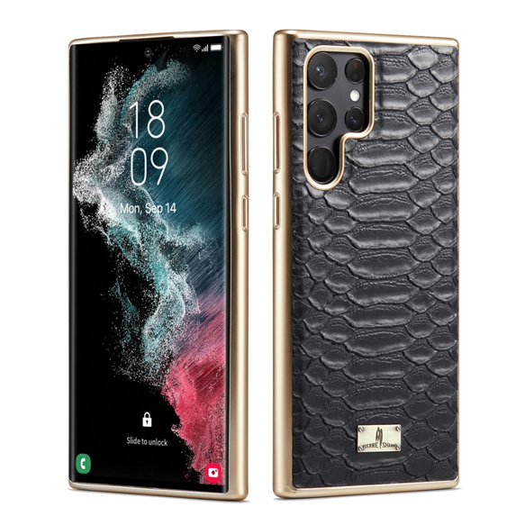 Dteck for Samsung Galaxy S22 Ultra 6.8 inch 2022 Case, Premium PU and TPU Python Plating Back Cover All-Round Protection Shockproof Protective Case for S22 Ultra Ladies Women Men, Black