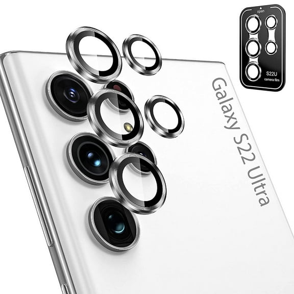 Dteck for Samsung Galaxy S22 Ultra Camera Lens Protector, 9H Tempered Glass Camera Cover Screen Protector Metal Individual Ring for S22 Ultra 5G 6.8 inch 2022 Release, Silver