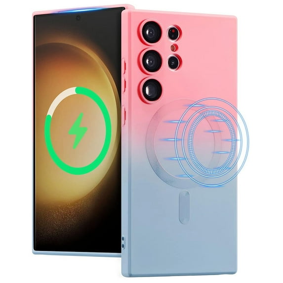 Dteck for Samsung Galaxy S22 Ultra Case Compatible with MagSafe, Gradient TPU Shockproof Non-Slip Protective Slim Cover with Camera Lens Protector,Pink Blue
