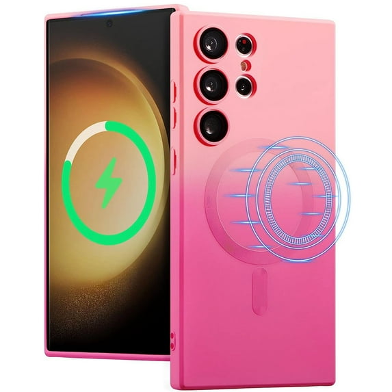 Dteck for Samsung Galaxy S22 Ultra Case Compatible with MagSafe, Gradient TPU Shockproof Non-Slip Protective Slim Cover with Camera Lens Protector,Pink Red