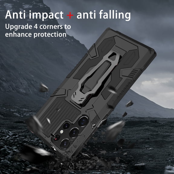 Dteck Samsung Galaxy S22 Ultra Case, Kickstand Military Grade Hard Plastic Hybrid Rugged Heavy Duty Anti-Fall Bumper Phone Cover with Belt Clip for Samsung S22 Ultra Case,Black