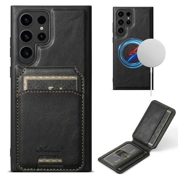Dteck for Samsung Galaxy S22 Ultra Case Magnetic with Detachable Card Wallet, 2 in 1 Removable Back Cover Compatible with MagSafe, Card Holder Flip Stand Pocket Slim Case 6.8",Black