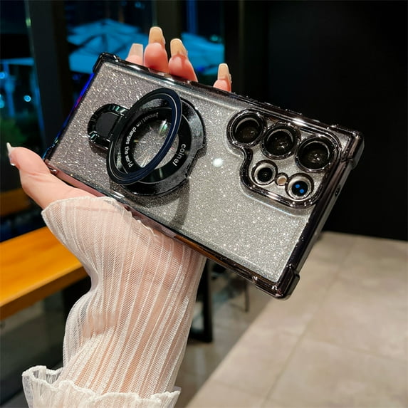 Dteck for Samsung Galaxy S22 Ultra Case with Magnetic Ring Stand, Military Grade Drop TPU Case Fit for MagSafe Shockproof Bumper Bling Glitter Phone Cover,Black