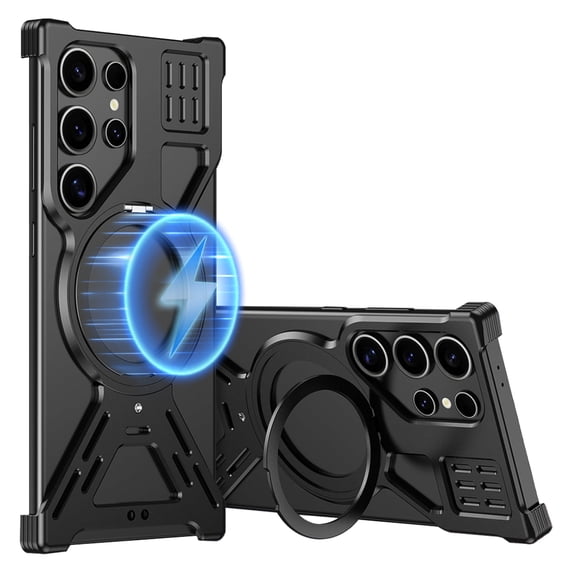Dteck for Samsung Galaxy S22 Ultra Case with Ring Kickstand, Slim Metal Frameless for Samsung Galaxy S22 Ultra Case for MagSafe, Cool Drop-Proof Protective S22 Ultra Case for Men Women,Black