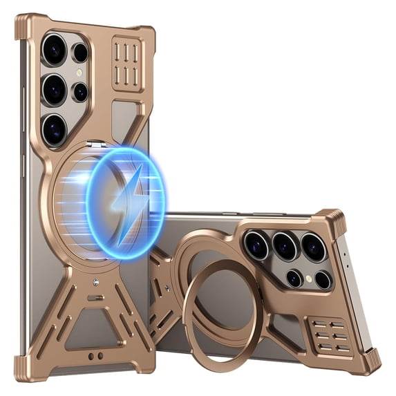 Dteck for Samsung Galaxy S22 Ultra Case with Ring Kickstand, Slim Metal Frameless for Samsung Galaxy S22 Ultra Case for MagSafe, Cool Drop-Proof Protective S22 Ultra Case for Men Women,Gold