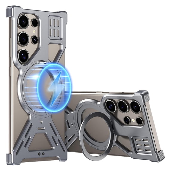 Dteck for Samsung Galaxy S22 Ultra Case with Ring Kickstand, Slim Metal Frameless for Samsung Galaxy S22 Ultra Case for MagSafe, Cool Drop-Proof Protective S22 Ultra Case for Men Women,Gray