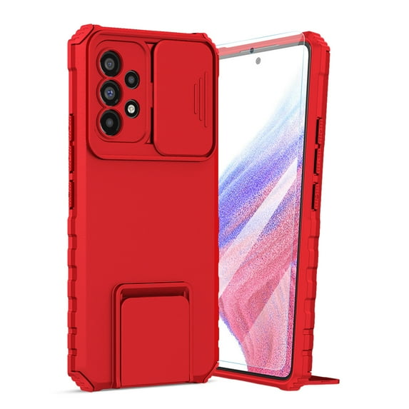 Dteck for Samsung Galaxy S22 Ultra Case with Screen Protector, Slide Camera Protector Phone Case with Built-in Stand Shockproof Rugged Bumper for Samsung Galaxy S22 Ultra,Red