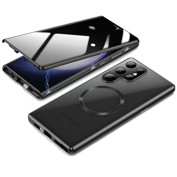 Dteck for Samsung Galaxy S22 Ultra Case with Slide Secure Lock, Compatible with MagSafe, Magnetic Adsorption Double-Sided Glass Protective Case with Built-in Privacy Screen Protector,Black