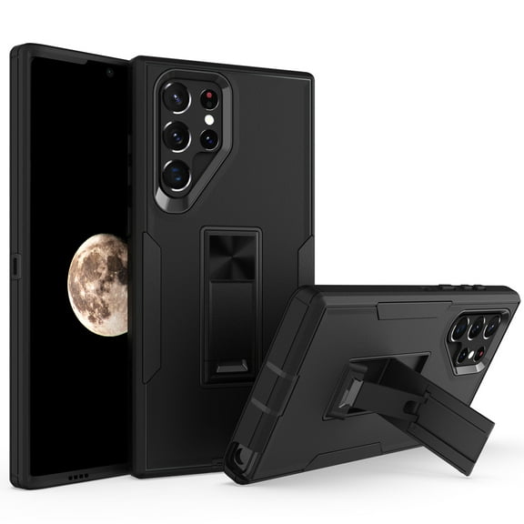 Dteck for Samsung Galaxy S22 Ultra Case with Stand, Drop Protection Work with Magnetic Car Mount, Dustproof Shockproof Hybrid Hard PC Kickstand Case for Men Women,Black