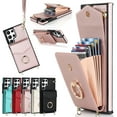 thumbnail image 1 of Dteck for Samsung Galaxy S22 Ultra Case Wallet with RFID Blocking Card Holder Slots Metal Ring Holder PU Leather Shockproof Protective Cover with Wrist Strap Shoulder Strap for Samsung S22 UltRosegold, 1 of 9
