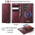 thumbnail image 1 of Dteck For Samsung Galaxy S22 Ultra Magnetic Detachable Wallet Case, Shockproof PU Leather TPU Flip Stand with Card & Cash Slot Wireless Charging Anti-Scratch Cover, Red, 1 of 12