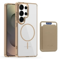 Dteck for Samsung Galaxy S22 Ultra with Magnetic Removable Magnetic Card Holder Wallet, With Magnetic Wallet Cards, Shockproof Slim Back Hard Case, Desertgold