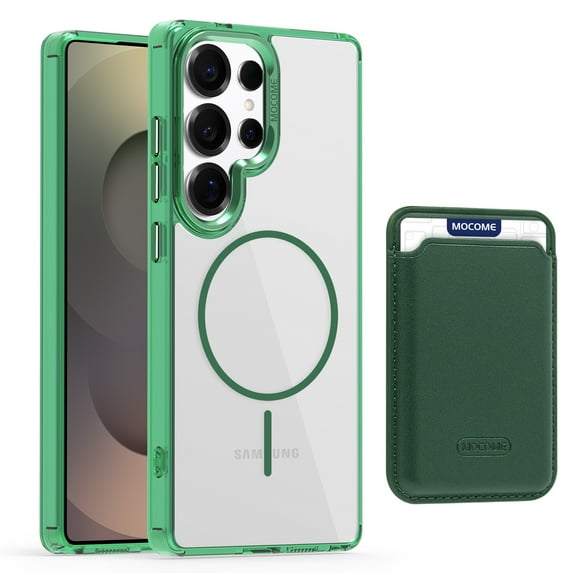 Dteck for Samsung Galaxy S22 Ultra with Magnetic Removable Magnetic Card Holder Wallet, With Magnetic Wallet Cards, Shockproof Slim Back Hard Case, Green