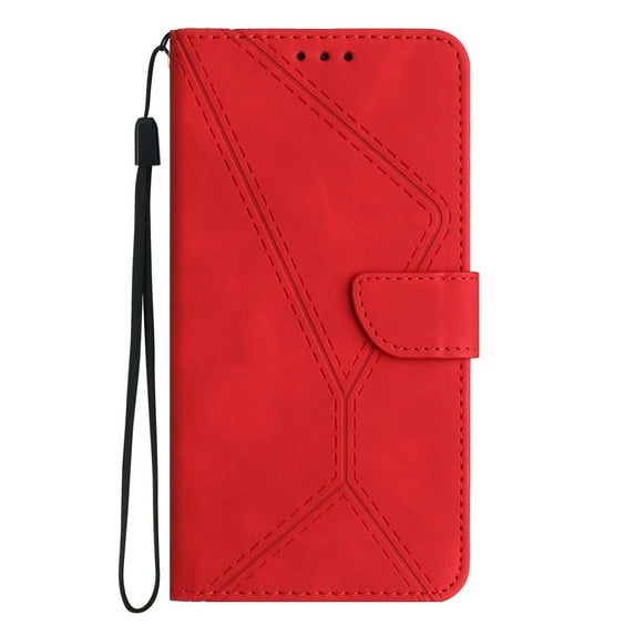 Dteck for Samsung Galaxy S22 Ultra Magnetic Wallet Case, Shockproof Card Holder Kickstand Flip Embossed Spliced Lanyard Protective Soft PU Leather Cover, red