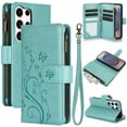 thumbnail image 1 of Dteck for Samsung Galaxy S22 Ultra Wallet Case, Embossed Butterfly PU Leather Phone Case Women Men Flip Cover Wrist Strap Zipper Credit Card Holder Slots for Samsung S22 Ultra 5G,Green, 1 of 7