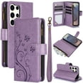 thumbnail image 1 of Dteck for Samsung Galaxy S22 Ultra Wallet Case, Embossed Butterfly PU Leather Phone Case Women Men Flip Cover Wrist Strap Zipper Credit Card Holder Slots for Samsung S22 Ultra 5G,Purple, 1 of 7