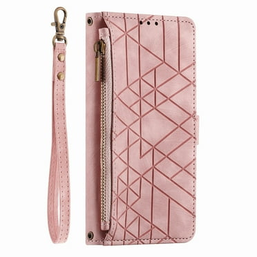Dteck for Samsung Galaxy S22 Ultra Wallet Case, PU Leather Magnetic Flip Case with Lanyard Strap Wristlet Zipper Card Holder for Samsung Galaxy S22 Ultra,Pink