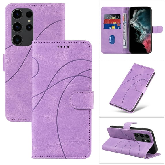 Dteck for Samsung Galaxy S22 Ultra Wallet Case, Premium PU Leather Flip Folio Card Holders Kickstand Book Folding Case with Detachable Wrist Strap Shockproof Protective Cover, purple