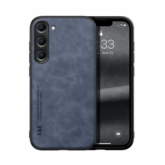 Dteck for Samsung Galaxy S23 5G 6.1" (2023) Case, Thin Flexible Soft Grip Luxury Vgean PU Leather Slim Fit Cover for Men, Durable Anti-Scratch work with Car Mount Holder Full Phone Case, Blue