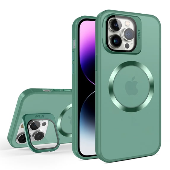 Dteck for Samsung Galaxy S23 with Camera Stand Case, Military Grade Shockproof Built-in Camera Lens Protector Compatible with Magsafe Matte Magnetic Slim Rugged Cover, green