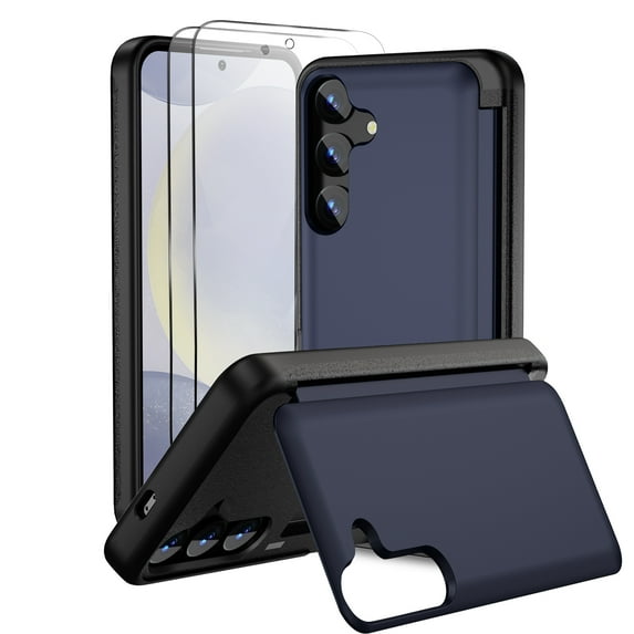 Dteck for Samsung Galaxy S23 Case with 2 Pack Screen Protector, Military Grade Shockproof Full Body Protection Phone Case with Card Holder Flip Kickstand for Samsung S23,Blue