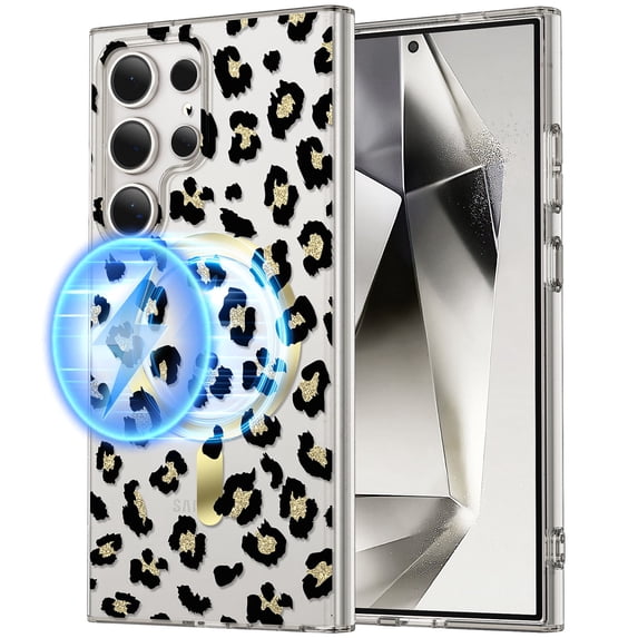 Dteck for Samsung Galaxy S23 Case Cute Leopard Pattern Clear for Women Girls, S23 Magnetic Case Compatible with MagSafe,Transparent Phone Case Cheetah Print Design for S23,Black