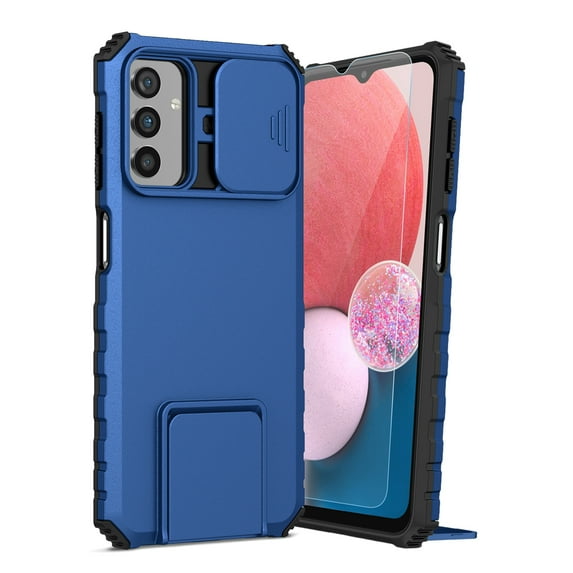 Dteck for Samsung Galaxy S23 Case with Screen Protector, Slide Camera Protector Phone Case with Built-in Stand Shockproof Rugged Bumper for Samsung Galaxy S23,Blue