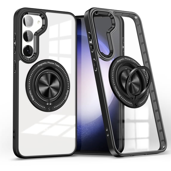 Dteck for Samsung Galaxy S23 Case, Slim TPU Bumper Built in 360° Rotating Ring Kickstand Case Military Drop Protection Magnetic Mag Safe PC Clear Back Cover for Galaxy S23,Black