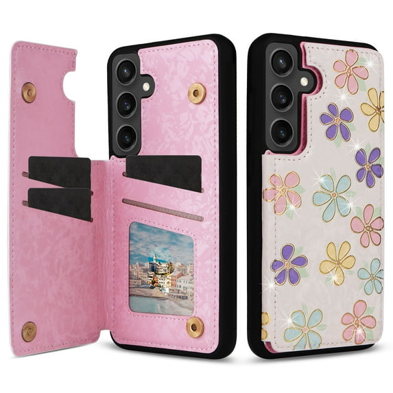 Dteck for Samsung Galaxy S23 Case Wallet with Card Holder, Floral Flower Pattern Flip RFID Blocking PU Leather Kickstand Case for Women Girls, Double Magnetic Clasp Shockproof Cover,Colorful Flowers