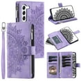 thumbnail image 1 of Dteck for Samsung Galaxy S23 Case with Zipper Wallet Detachable Crossbody Shoulder Strap, Embossed Mandala Floral Leather Folio Flip Wristlet Shockproof Protective ID Credit Card Holder Cover, Purple, 1 of 9