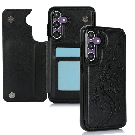 Dteck for Samsung Galaxy S23 FE Case with Card Holder,Flower Magnetic Back Flip Case for Samsung Galaxy S23 FE Wallet Case for Women,Protective Case Phone Case for Samsung Galaxy S23 FE 5G,Black