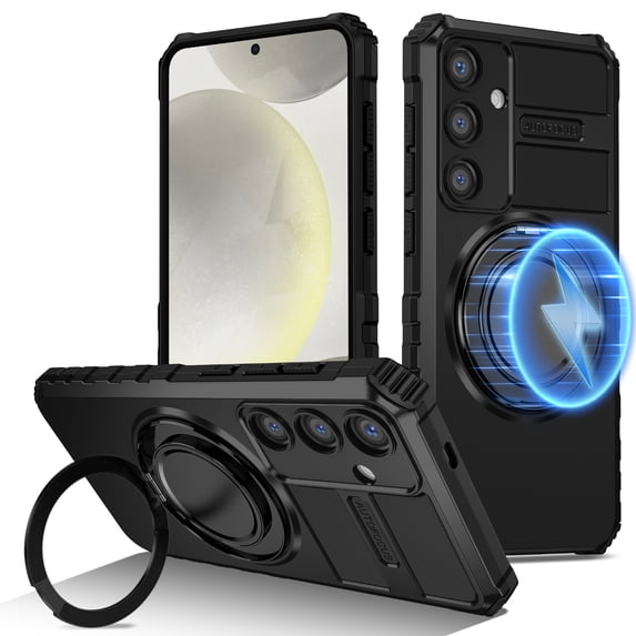 Dteck for Samsung Galaxy S23 FE Case with Rotating Ring Stand, Compatible with MagSafe, Heavy Duty Magnetic Phone Case for Samsung Galaxy S23 FE 5G,Black