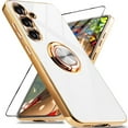 thumbnail image 1 of Dteck for Samsung Galaxy S23 FE Case with Screen Protector, Built-in 360° Rotation Ring Holder Magnetic Stand, Luxury Shiny Plating Edge Shockproof Electroplated Protective Cover,White, 1 of 5