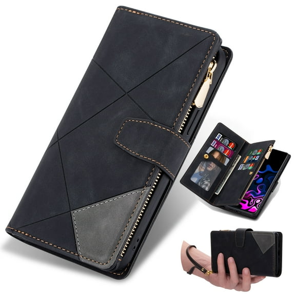 Dteck for Samsung Galaxy S23 FE Case Wallet with 9 Card Slots Premium Soft PU Leather Zipper Folio Flip with Wrist Strap Kickstand Protective Phone Cover for Samsung Galaxy S23 FE Wallet Case,Black