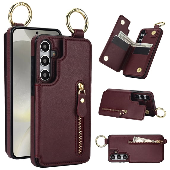 Dteck for Samsung Galaxy S23 FE Case Wallet with Card Holder, PU Leather Zipper Pocket Card Slots Front Cover Flip Kickstand Shockproof Phone Case for Galaxy S23 FE 5G,Dark Red